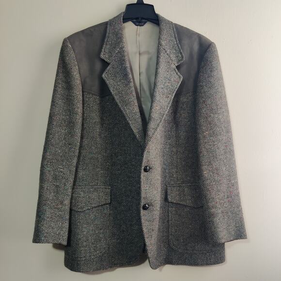 Vintage Pendleton Wool Grey Western Blazer Jacket Sport Coat 46 Elbow Patches